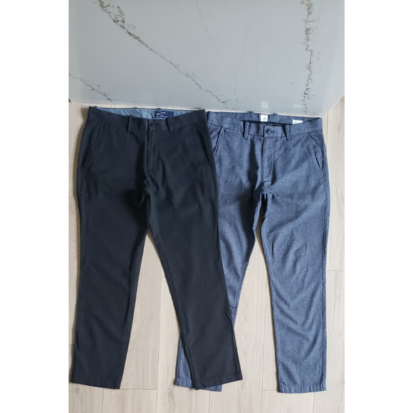 Gap Pant Lot of 2 Men 31x30 Navy Slim Khaki Preppy Herringbone Dress Chino Pants - Picture 1 of 13